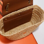 Saint Laurent Mini Manon In Raffia And Aged Vegetable-Tanned Leather Coffee